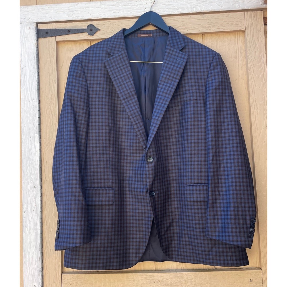 Peter Millar Sport Coat Mens 46R Blue Brown Check Two Button Double Vent Canada